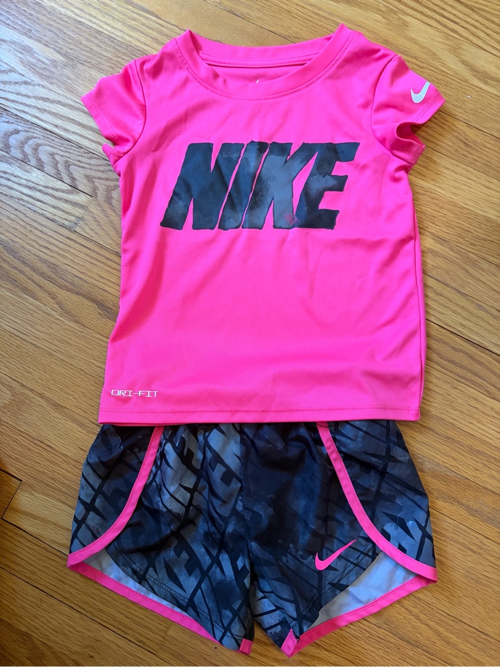 Nike Hot Pink & Black Girls Athletic Tee and Shorts Set